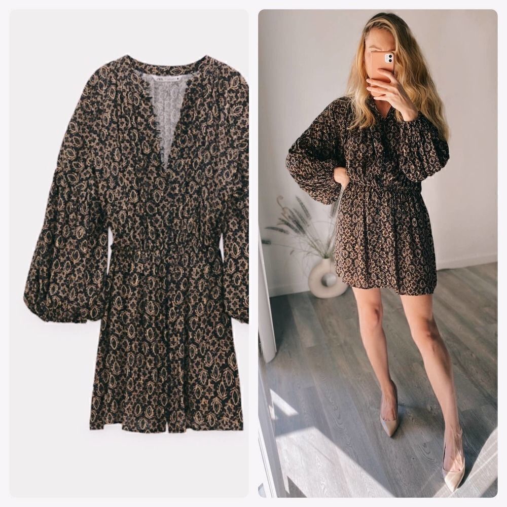 ZARA PRINT DRESS BALLOON SLEEVES NEW